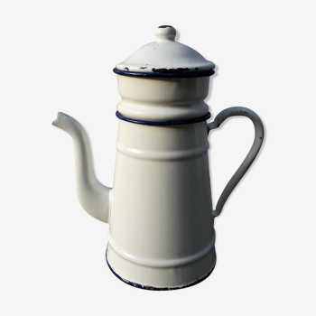 White and blue enamelled coffee maker