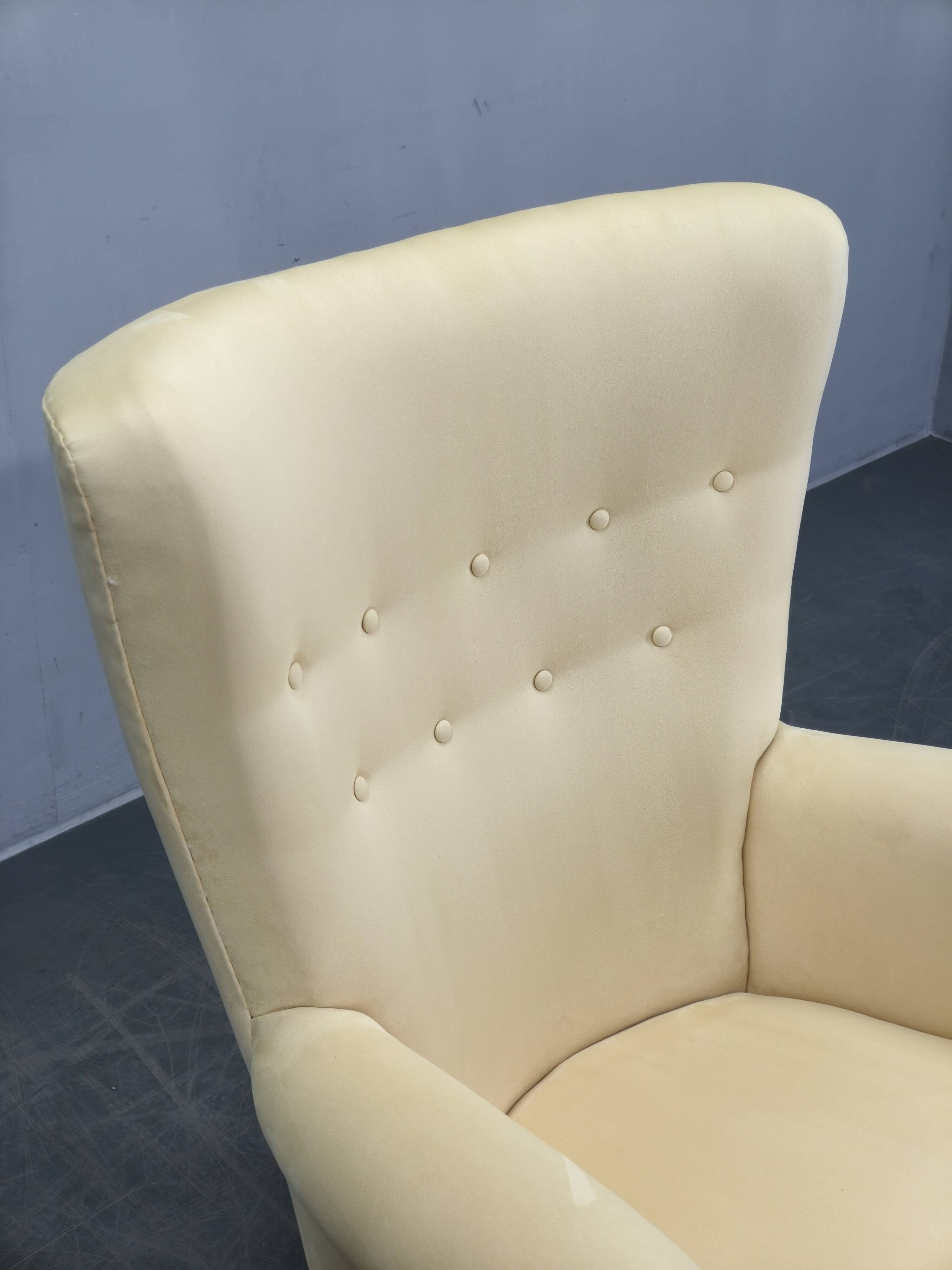 1950s Danish High Back Wing Lounge Chair Newly Reupholstered