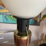 Pair of wooden and white opaline foot lamps
