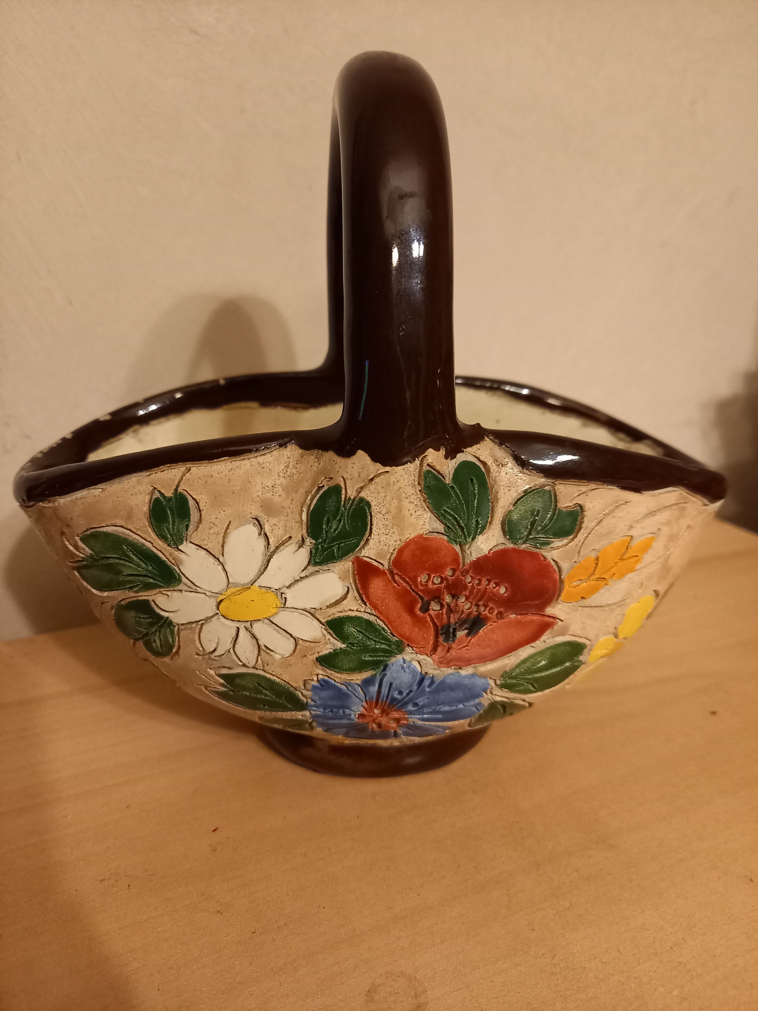 Vase basket Massier glazed ceramic Vallauris