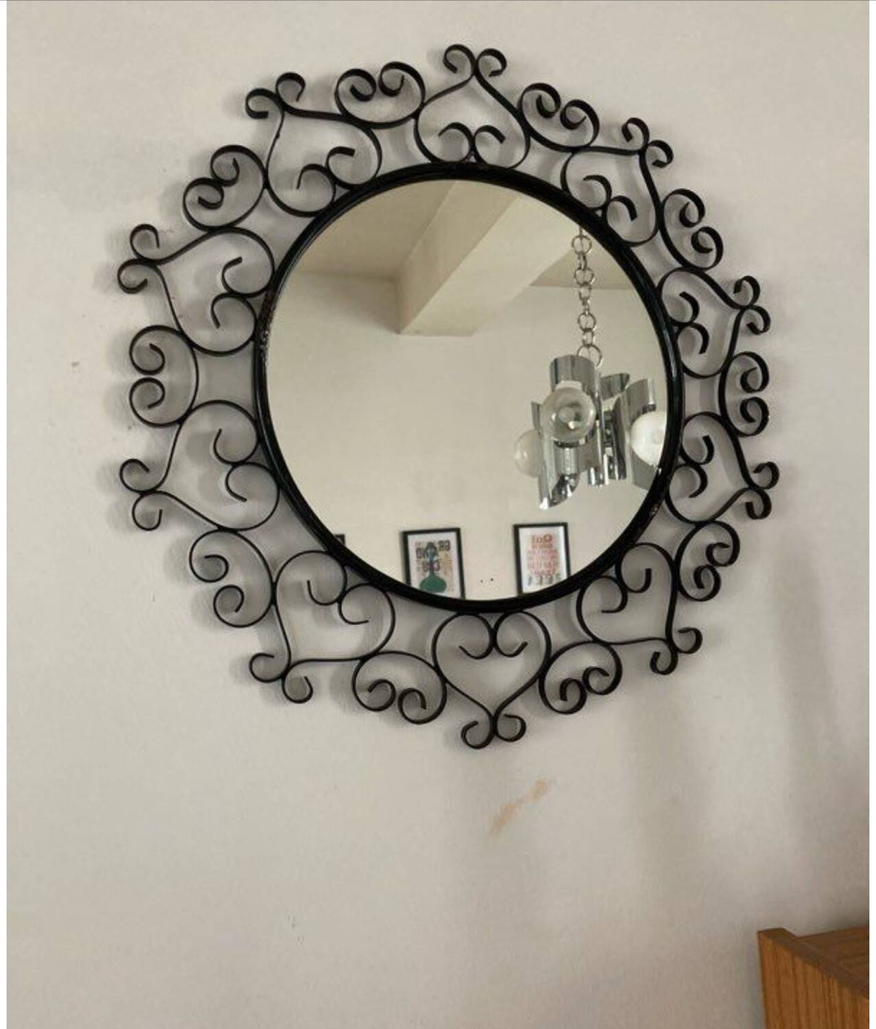 Large vintage black metal mirror Chaty Vallauris