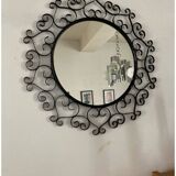 Large vintage black metal mirror Chaty Vallauris