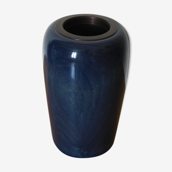 Vase en bois bleu canard