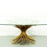 Mid century Coco Chanel gilt oval glass and brass table sheaf of wheat