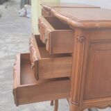 Pair of Louis xv style bedside tables in cherry wood, 3 drawers