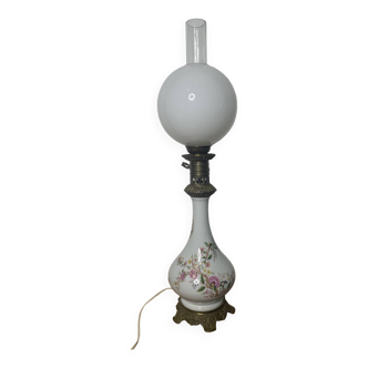 Old Napoleon 3 globe electrified oil lamp in opaline