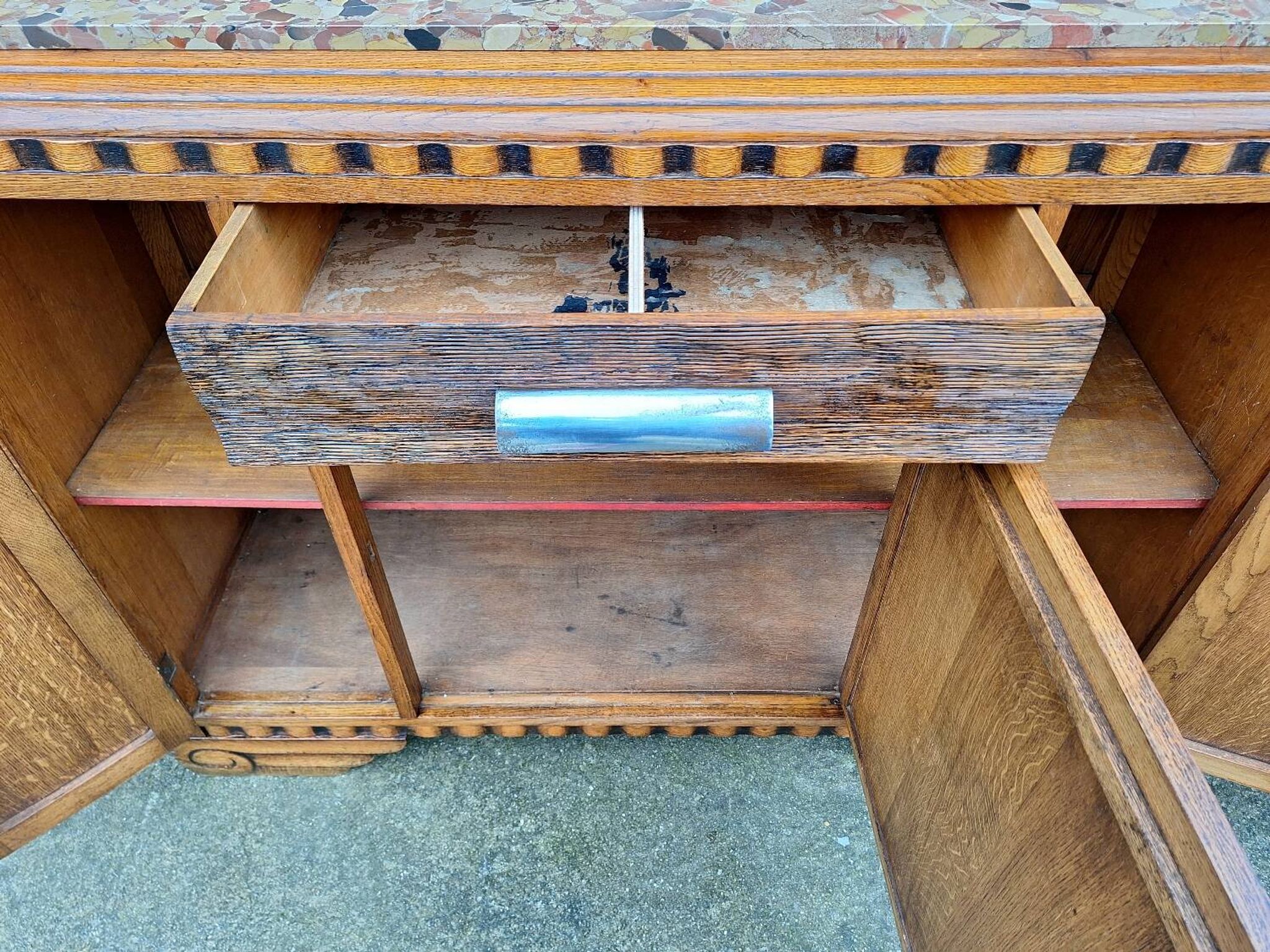 Art deco sideboard marble top, old buffet furniture, vintage dresser