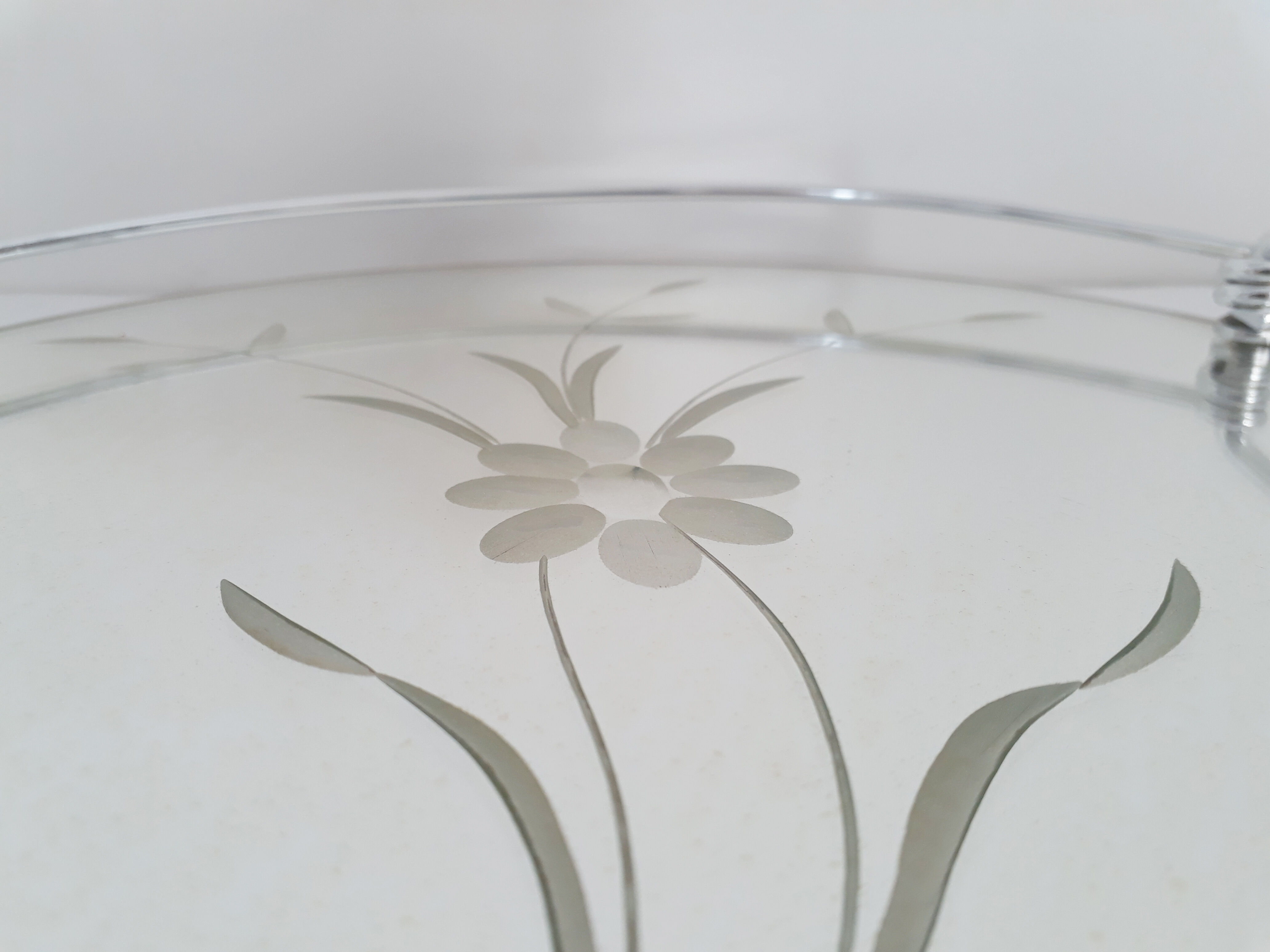 Plateau miroir vintage art déco gravure florale