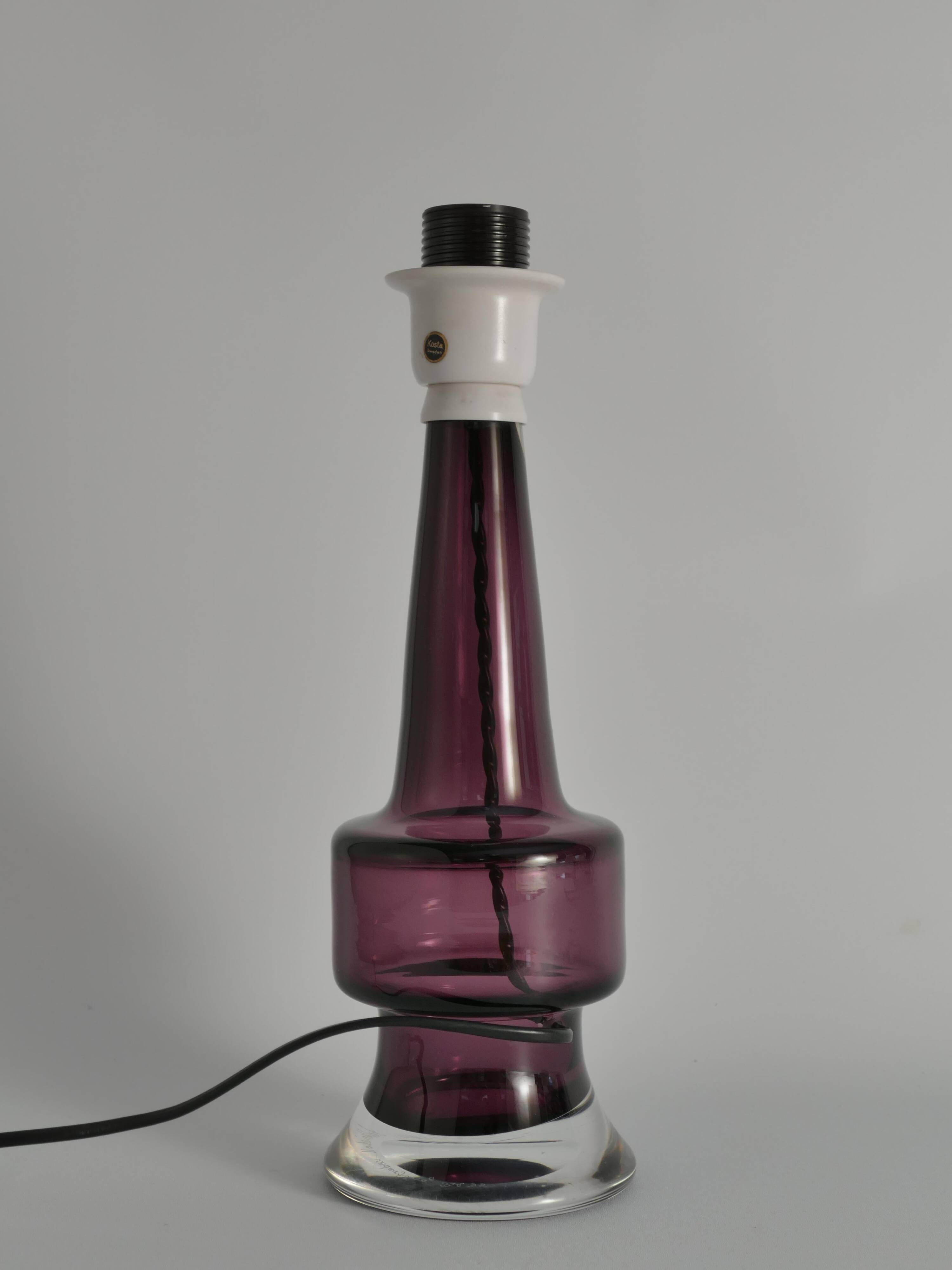 Mid-Century Modern Purple Chrystal Glass Table Lamp by Kosta 1960s