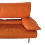 Orange leather 2 seater sofa