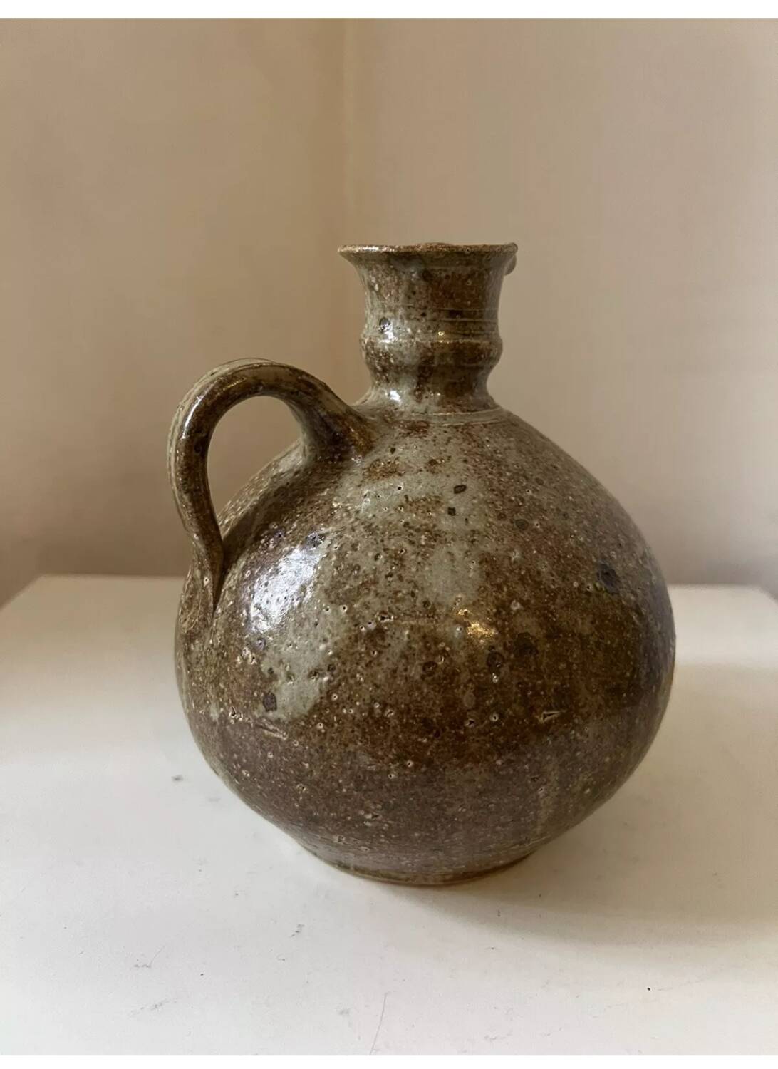 Vintage stoneware pitcher/jug by Alain Blanchard, decorated with leaves and ferns