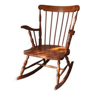 Vintage turned wooden rocking chair