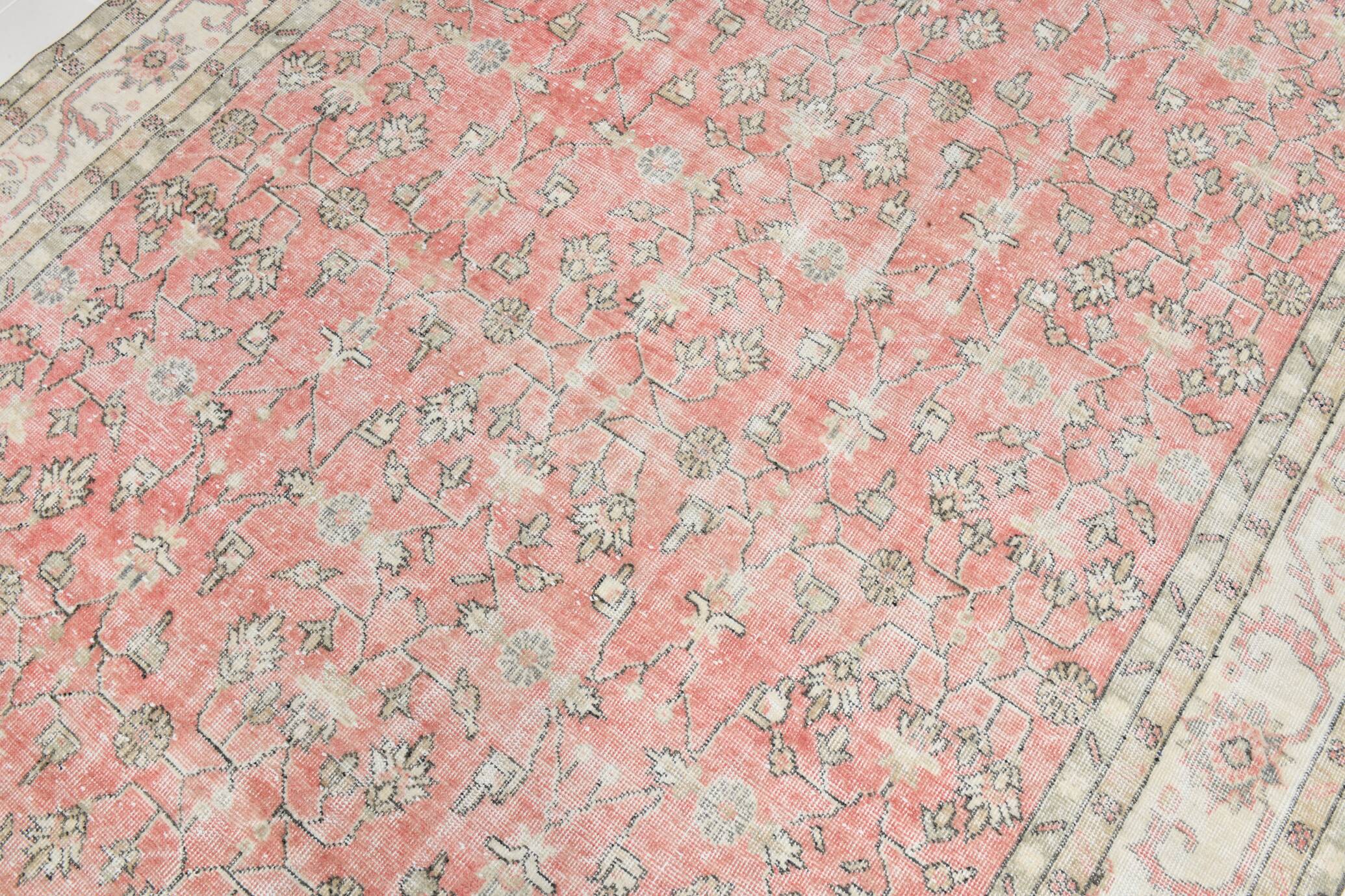 Tapis vintage surdimensionné en laine fait main, couleur pêche pâle, 7 x 11 cm, 219 x 338 cm