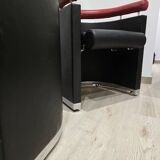 Pair of 80s designer leather and chrome metal armchairs