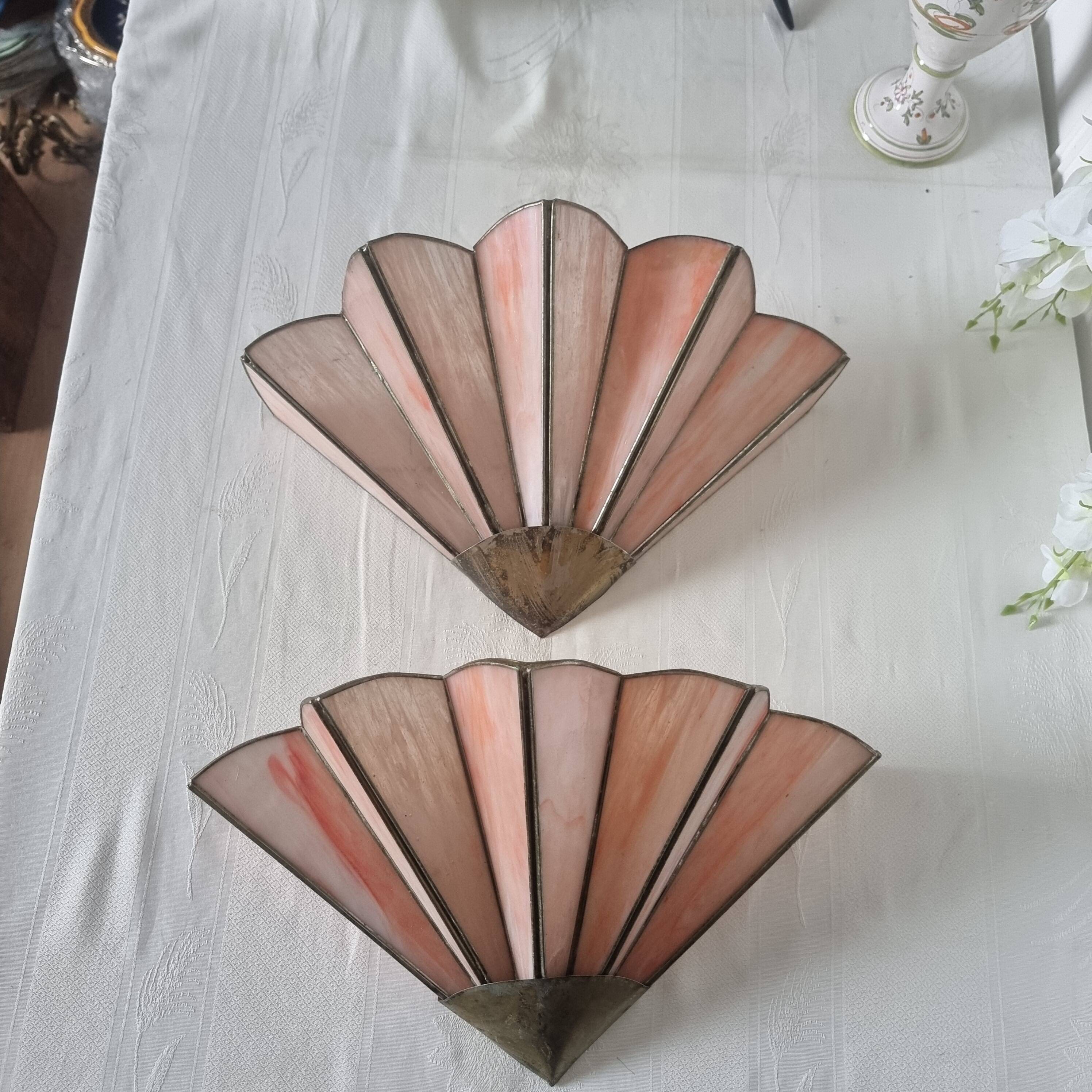 Art Deco style wall lights in brass and real glass paste