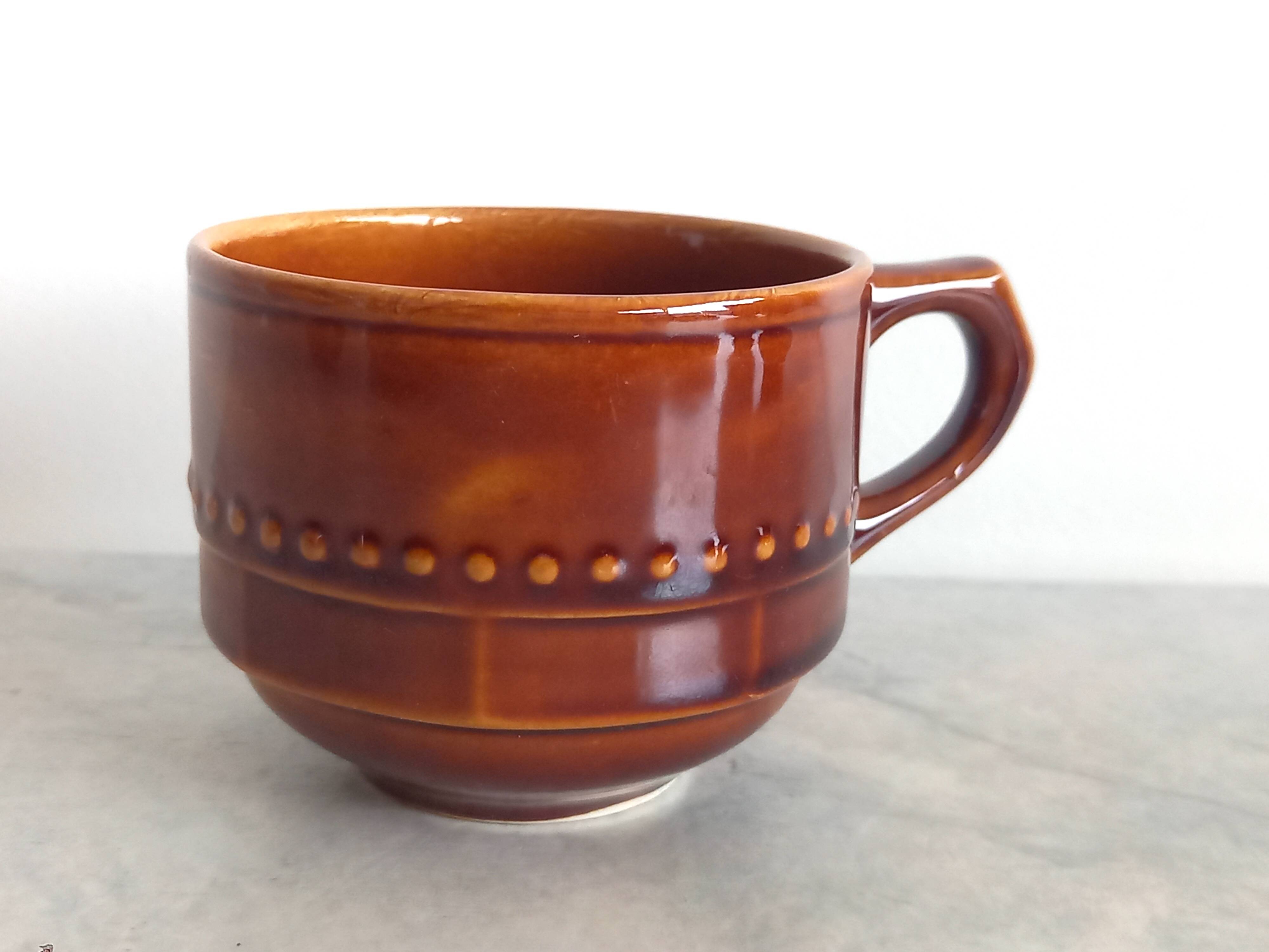 Set of 8 Vintage (1970) Belgian Brown Coffee/Tea Cups and Saucers