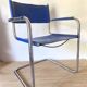 Office chair in blue imitation leather and chrome metal, Matteo Grassi style