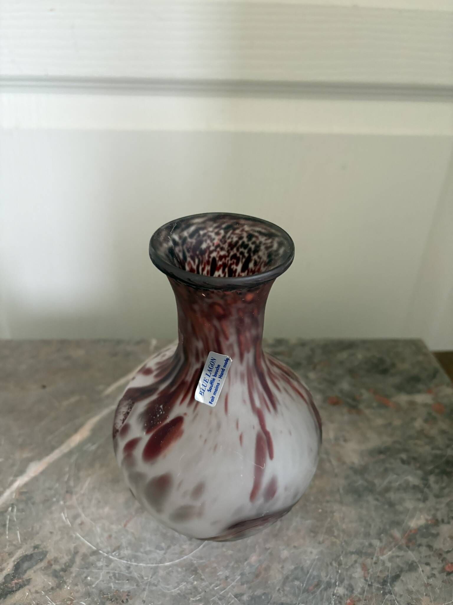 Ancient Blown Glass Vase Mouth Glassware France "Blue Lagoon BC" Bordeaux