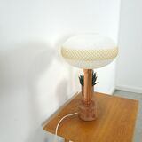 Vintage table lamp marble base with copper and milk glass shade