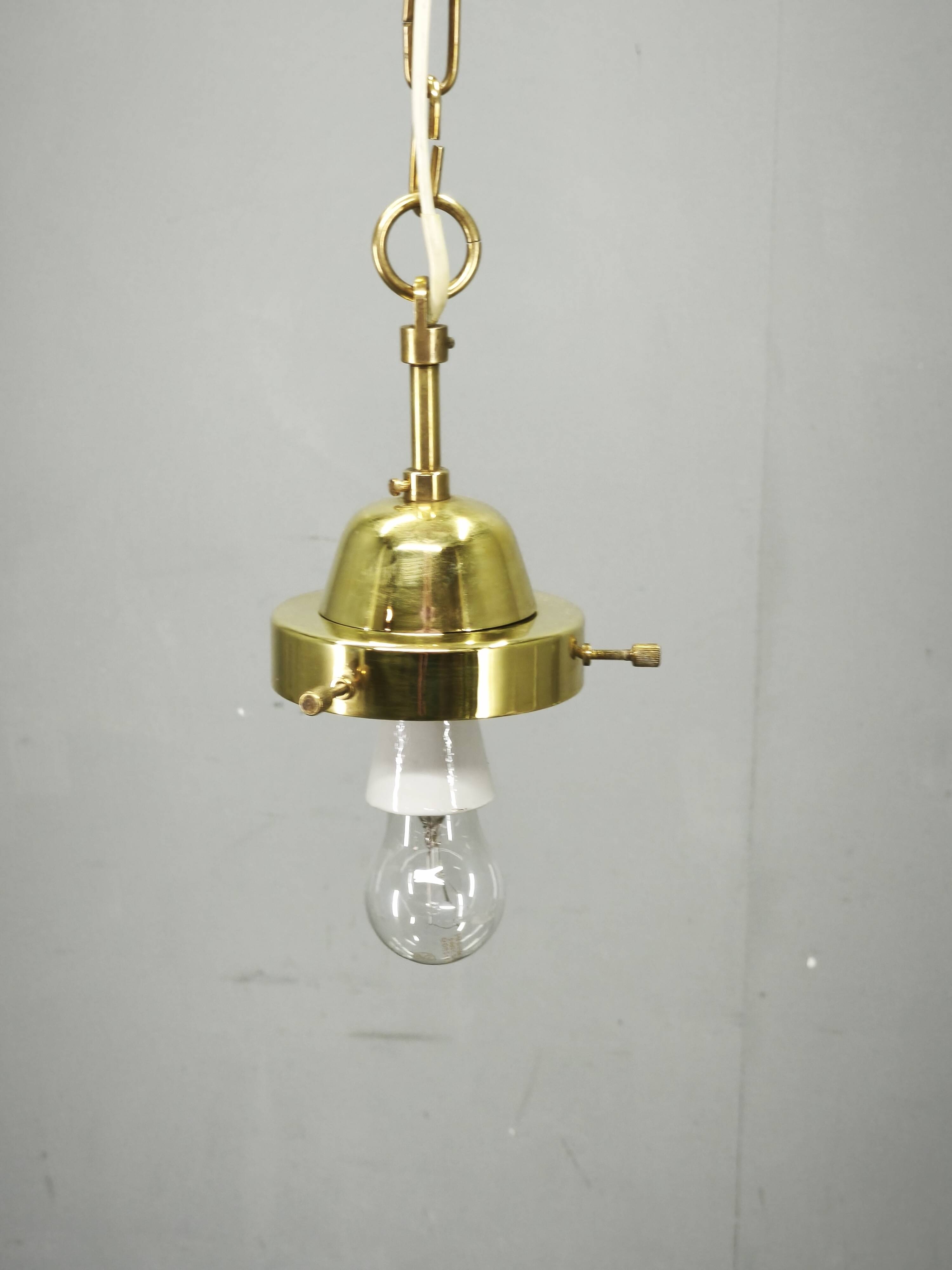 1970s Czech Smoked Glass Globe and Brass Pendant Light