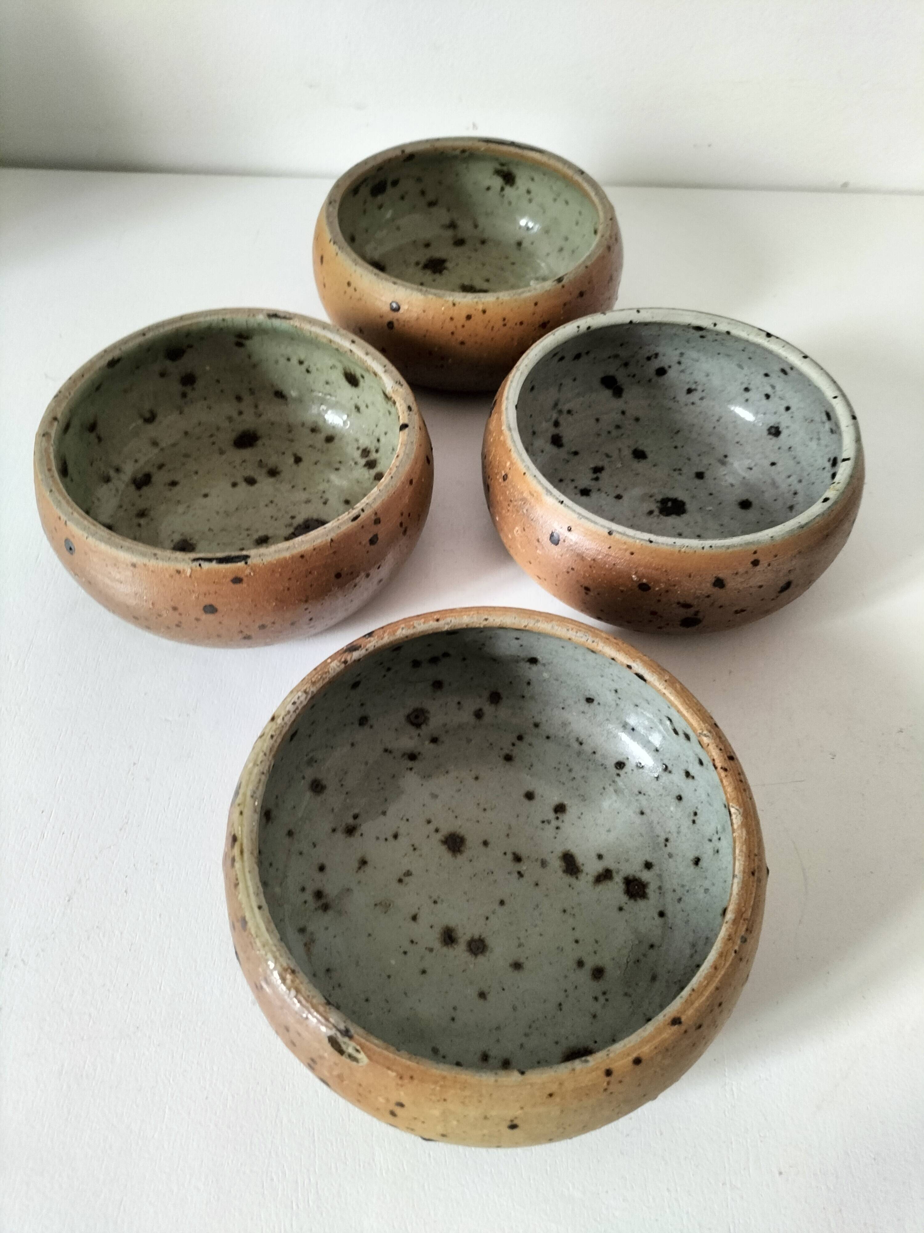 4 glazed pyrite stoneware bowls from the 70s