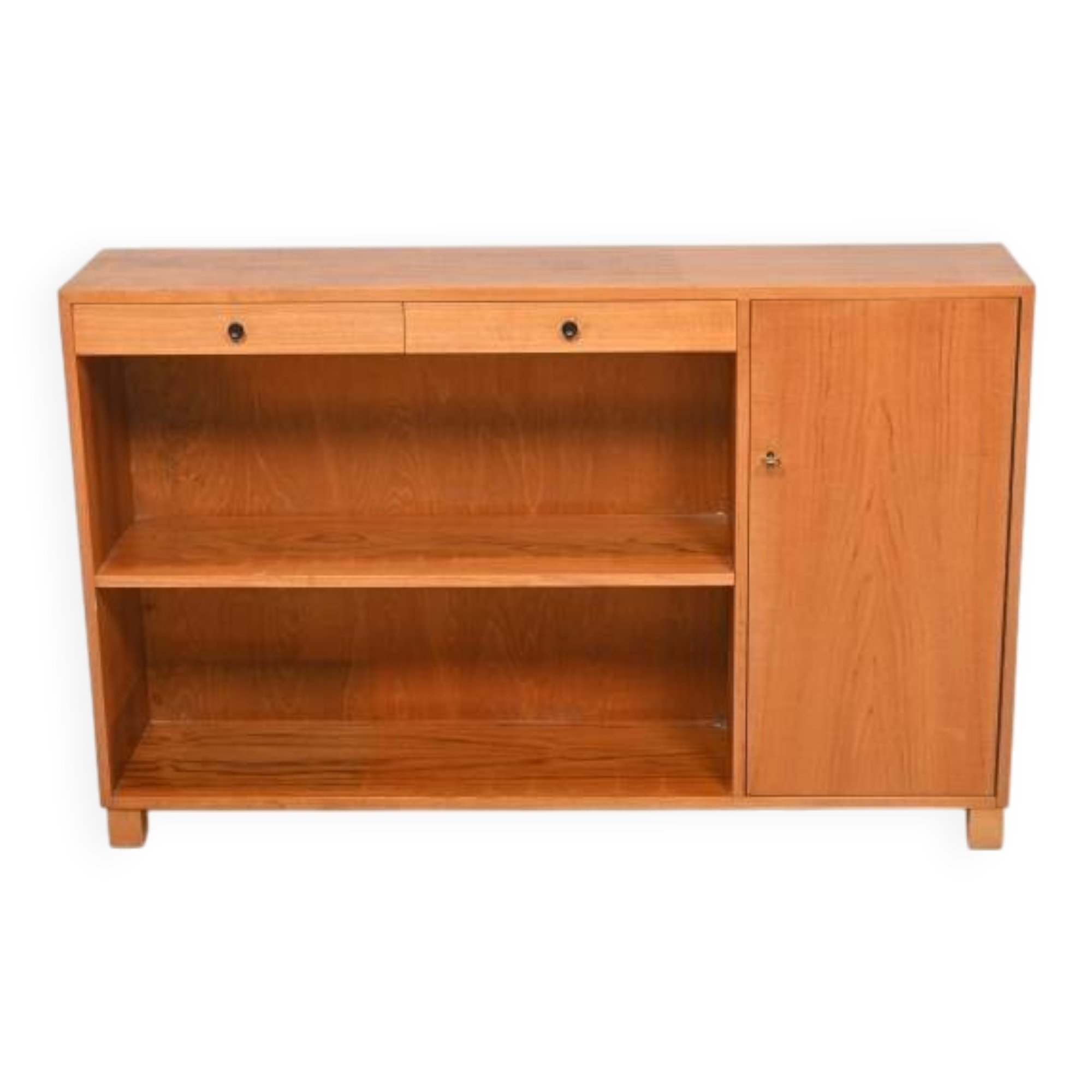 Bibliothèque basse scandinave avec 2 tiroirs et porte latérale – Danemark 1960