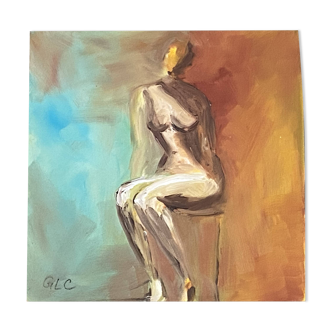 Femme assise. Huile sur panneau. 1960.