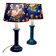 Pair of vintage blue ceramic lamps with Sanderson floral shades.