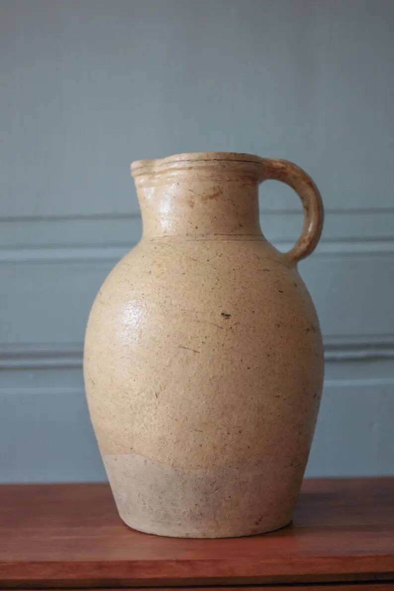 Large vintage stoneware pitcher, vintage carafe, jug, kitchen, collection, pottery, stoneware pitcher.