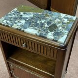 Art deco bedside table in mahogany and marble top