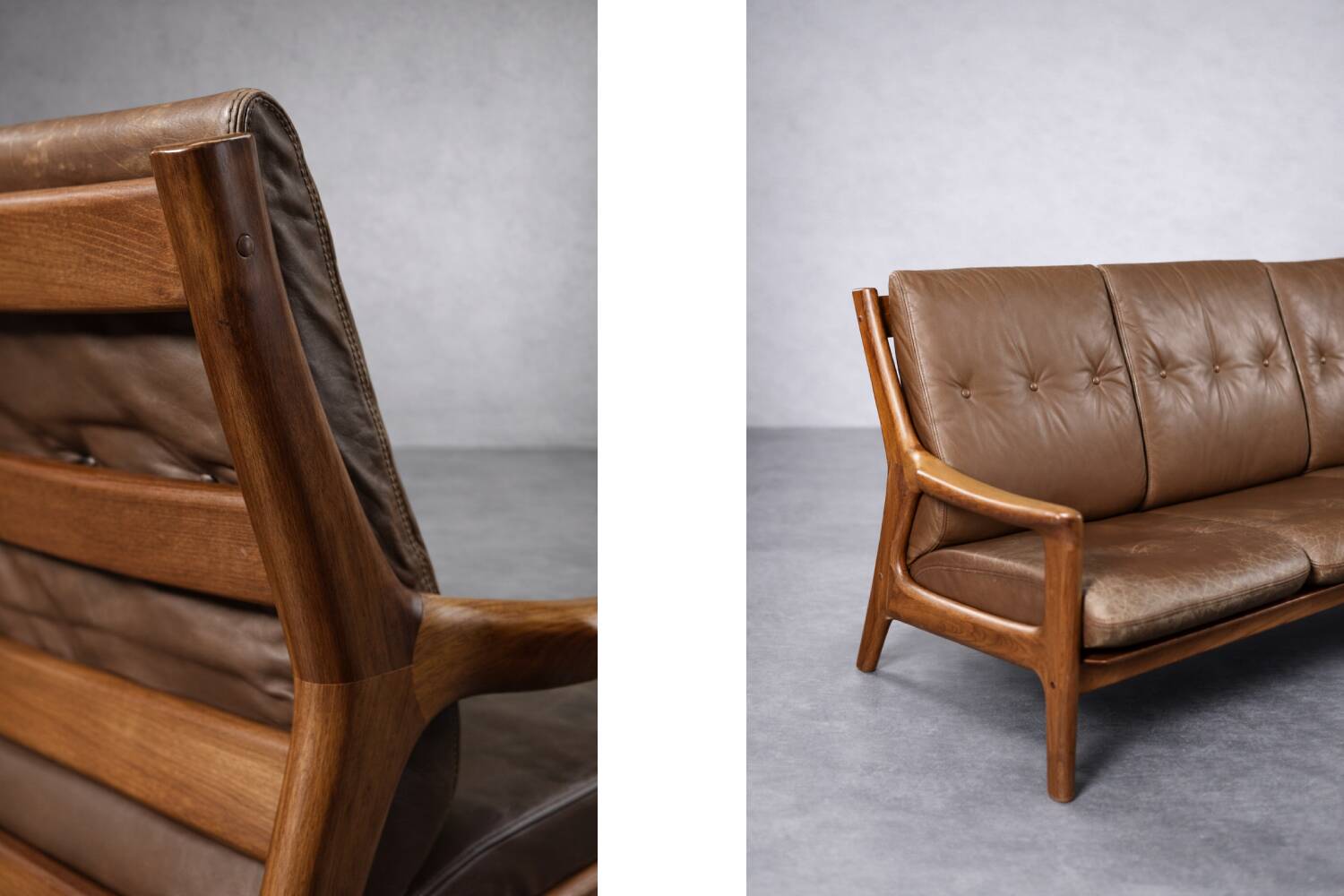 Vintage Mid-Century Danish Modern 3-Seater Brown Leather Sofa by Georg Thams