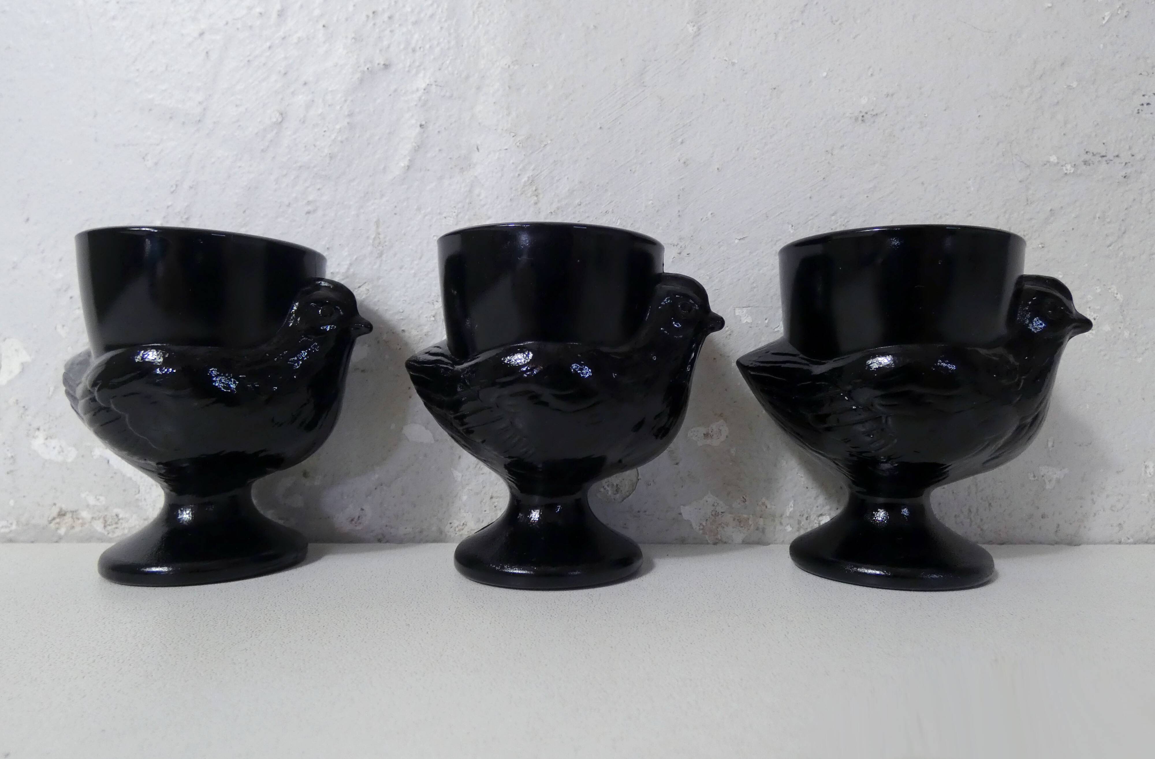 black chicken egg cups