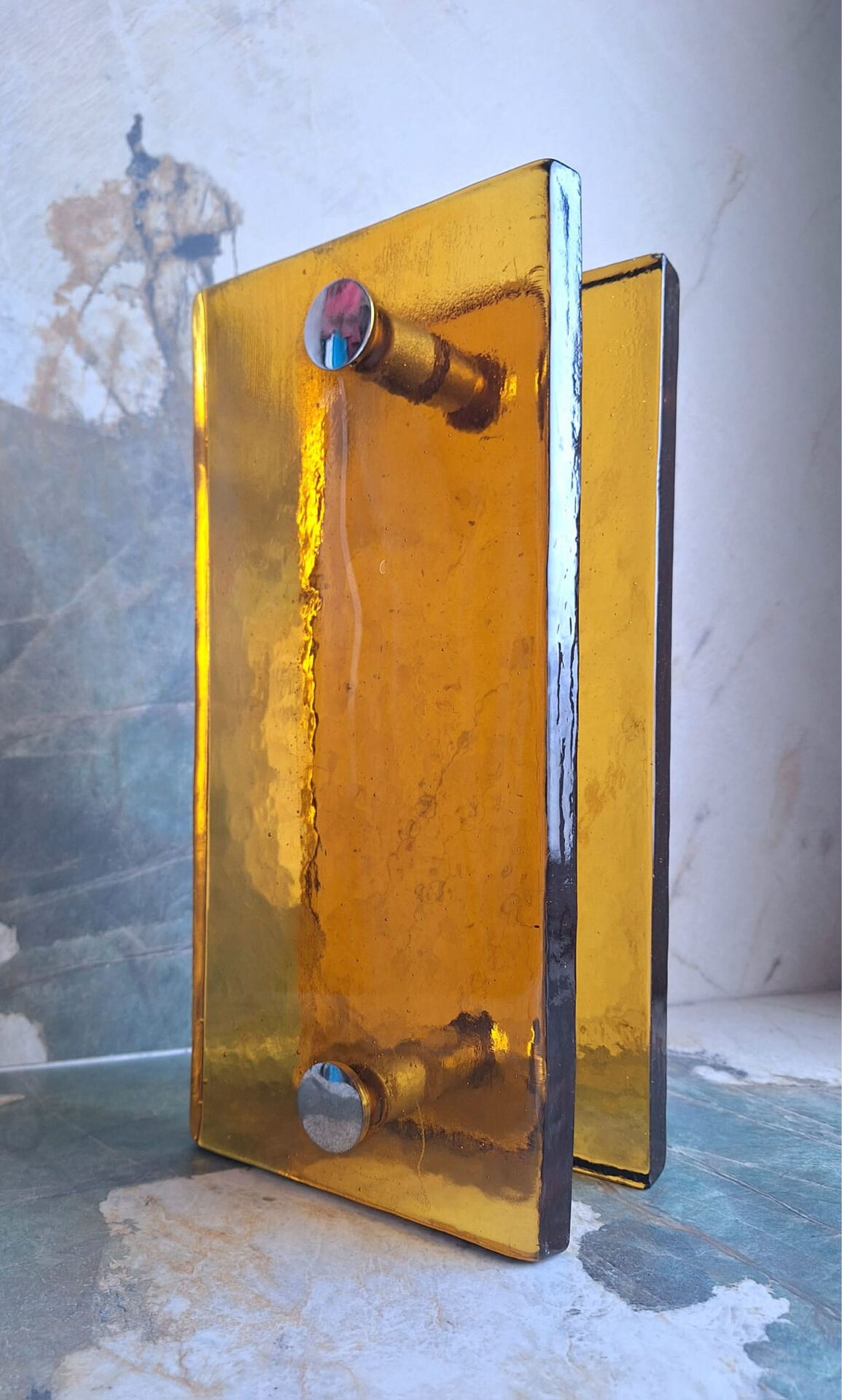 Pair of large vintage glass paste door handles, decoration
