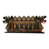 Panneau mural balinais bois sculpté doré polychrome dragon procession