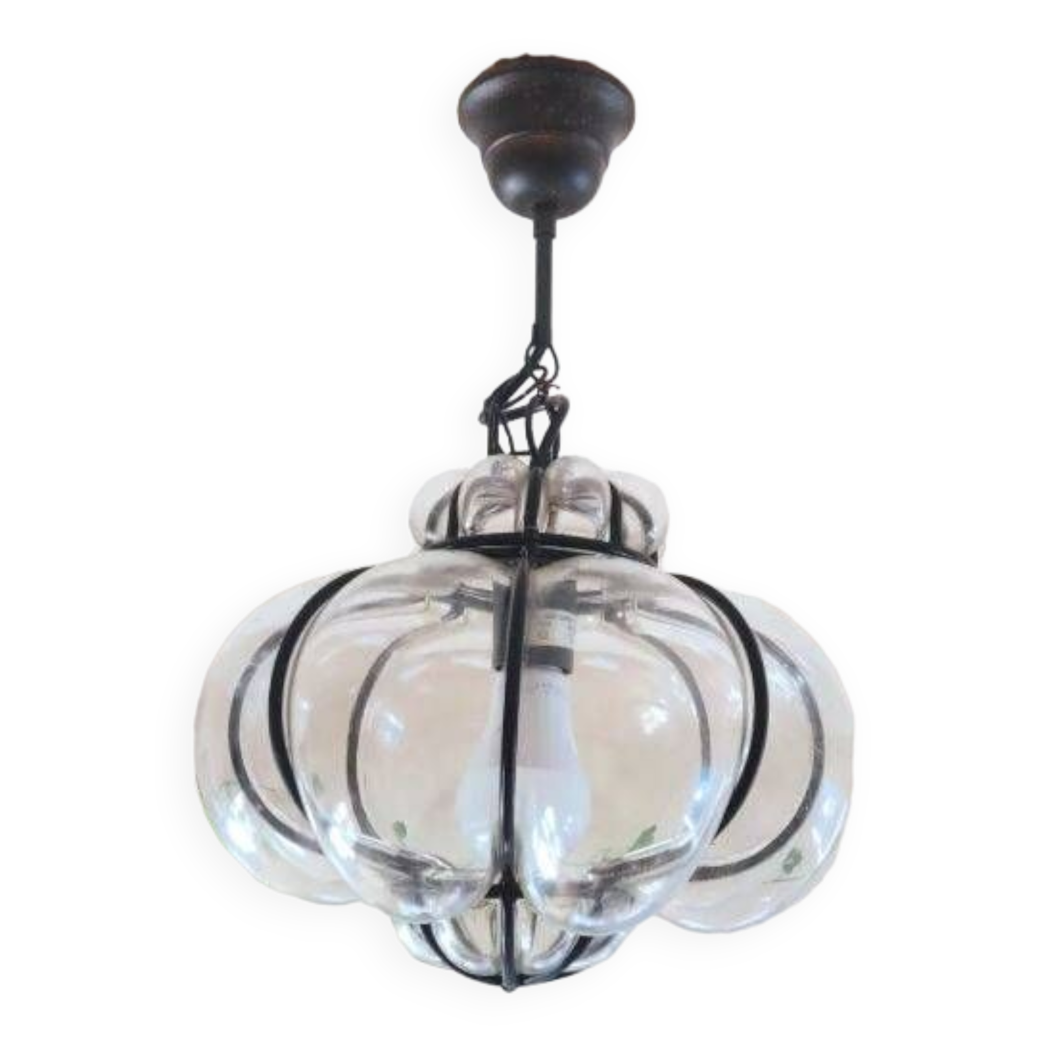 Vintage Venetian cage pendant light in blown Murano glass, 1950/1970