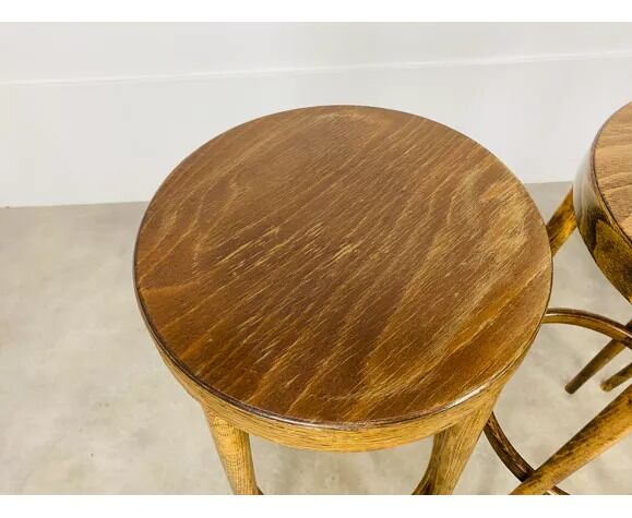 4 tabourets de bar baumann bois années 60 bistrot
