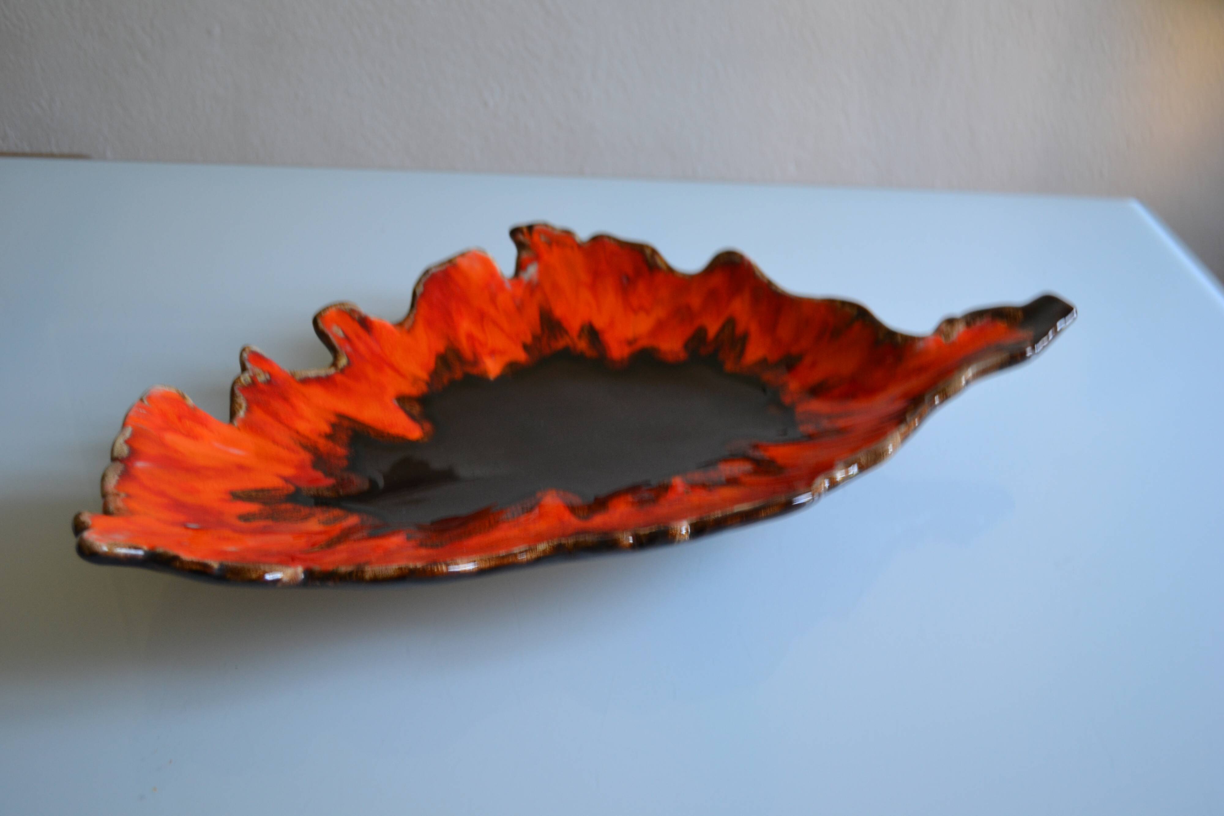 Large ceramic bowl in the shape of Corsica, orange and brown, vintage 70s