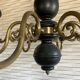 Wood and brass pendant light, black and gold, vintage, 60s.