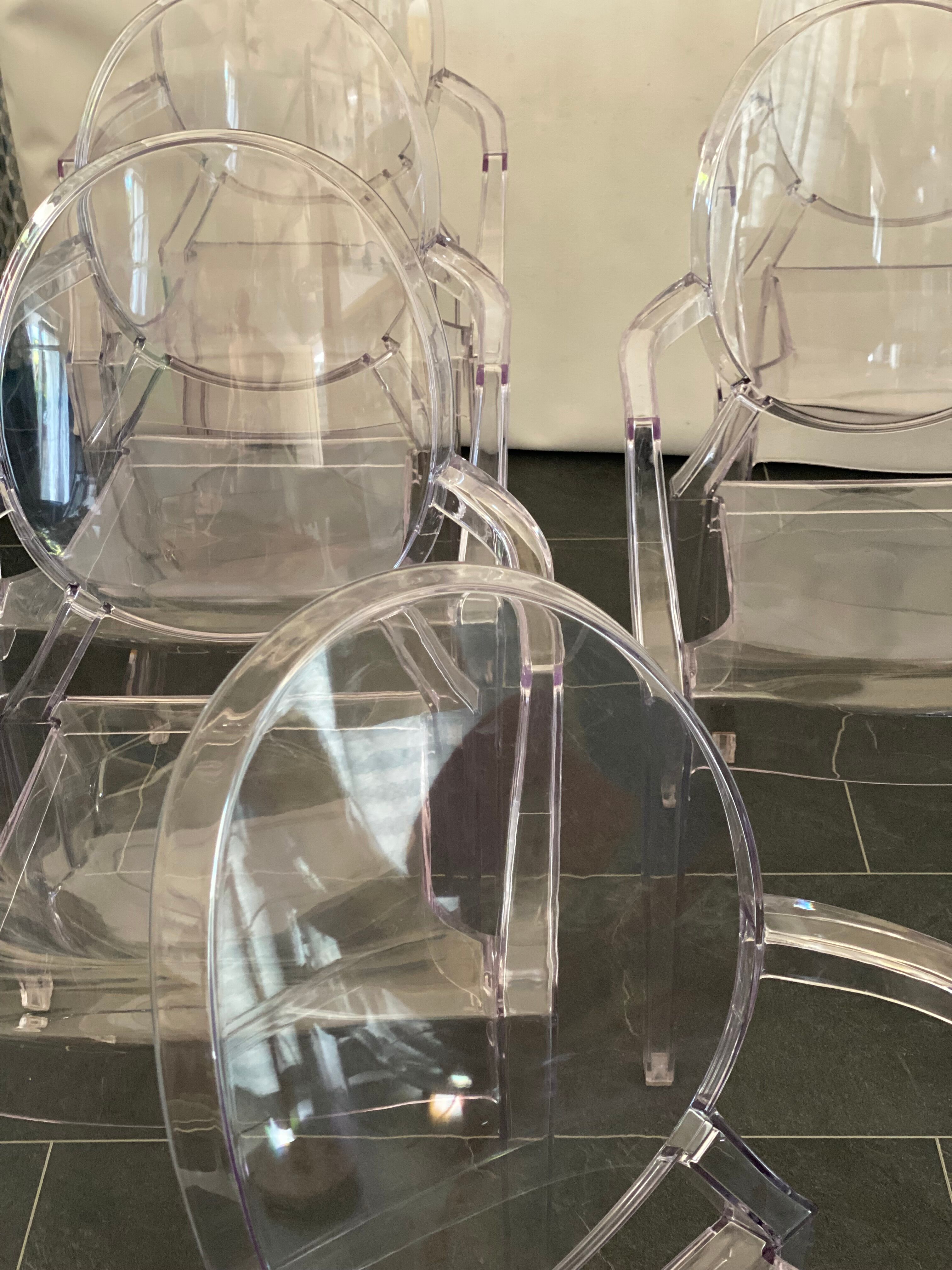 Set of six vintage transparent polycarbonate chairs