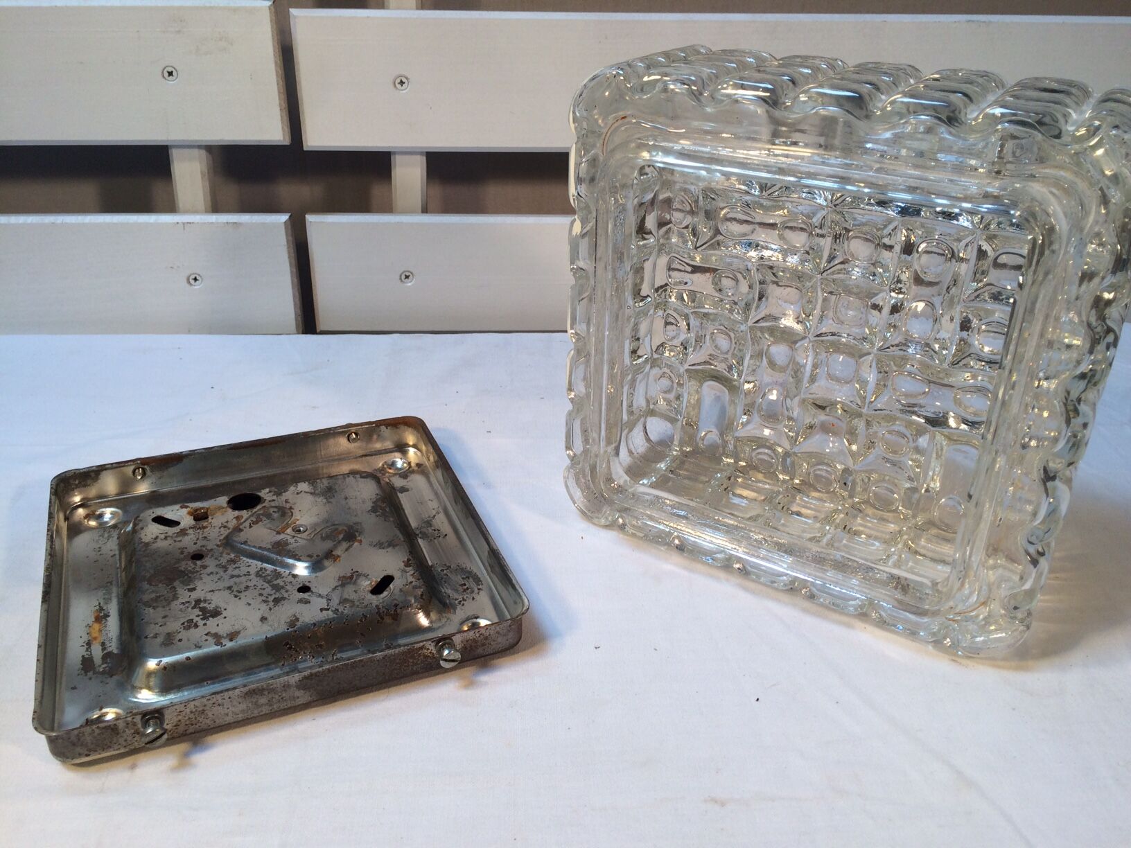 Vintage moulded glass ceiling light - 1970s