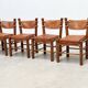 Ensemble de six chaises de salle à manger en cuir brutalistes