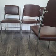 Set of 4 brown leatherette armchair chairs from the 1970s