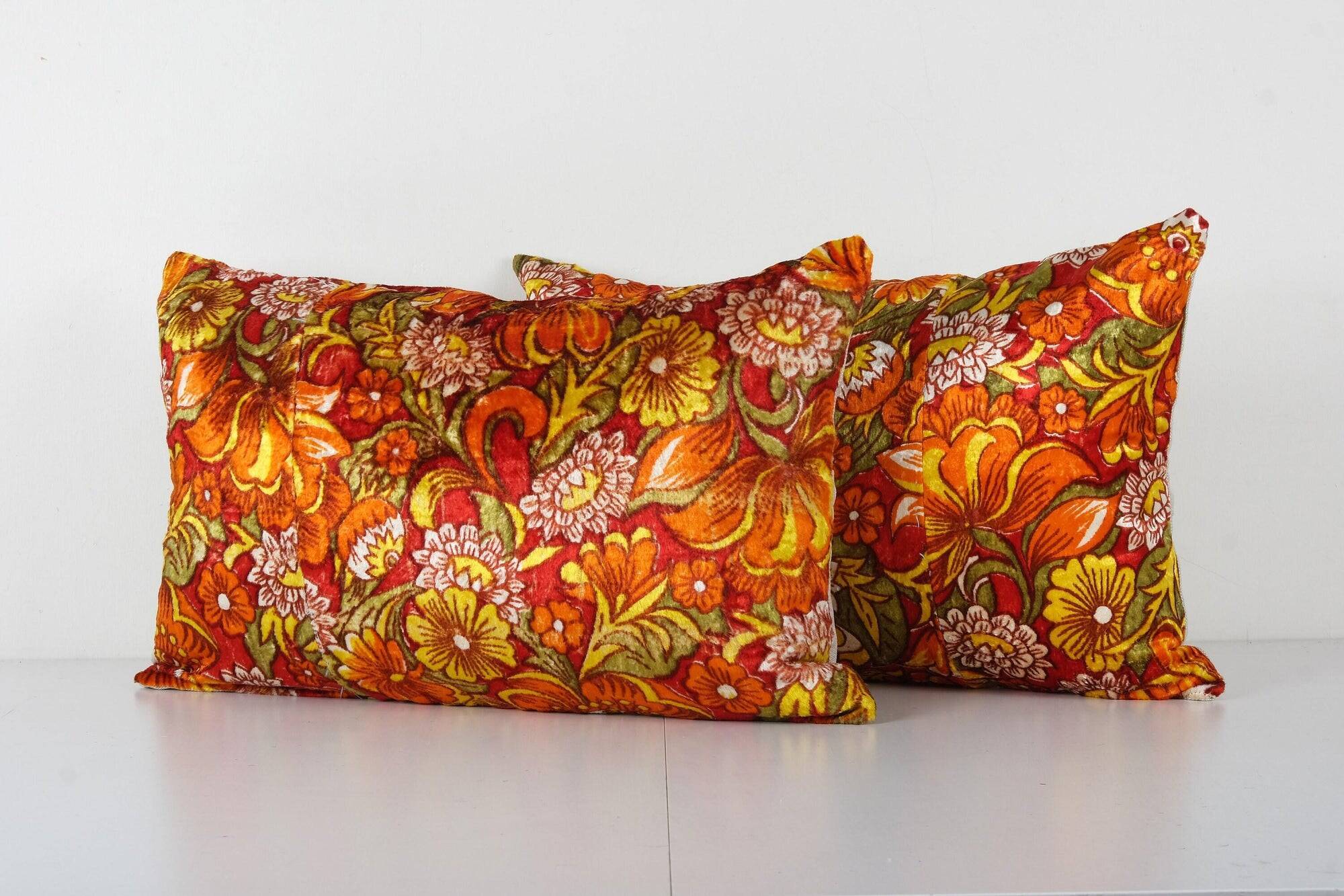 Set of 2 vintage velvet cushion covers 36x56 cm