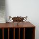 Art Nouveau platter with ceramic insert in openwork metal basket, burgundy glaze with gilt accents