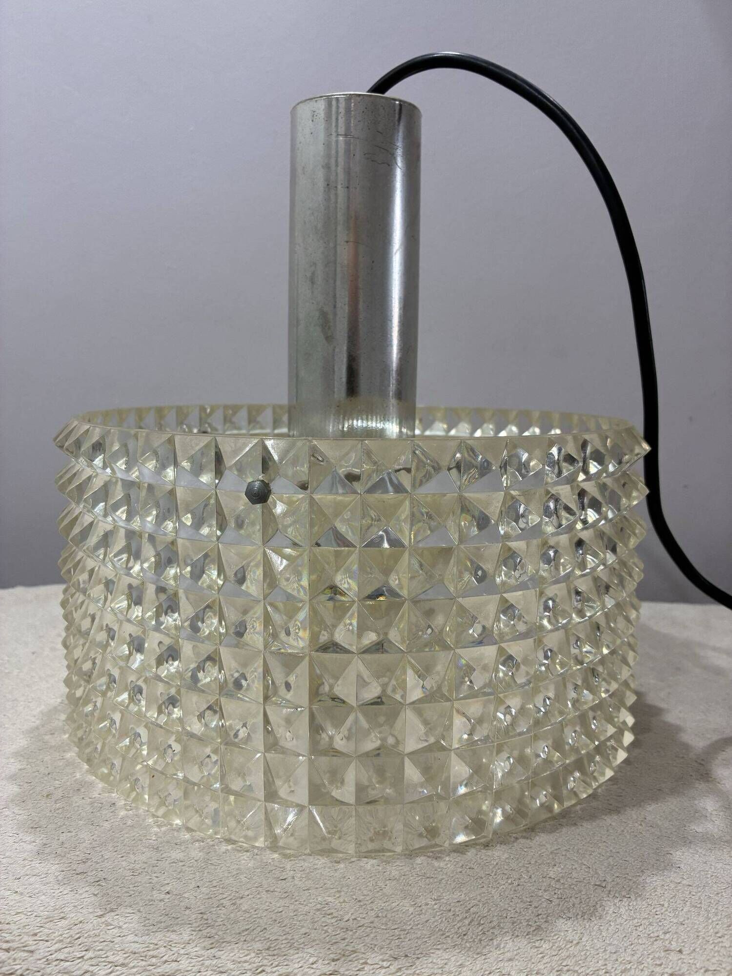 Acrylic pendant light with diamond pattern, chrome, 1970s