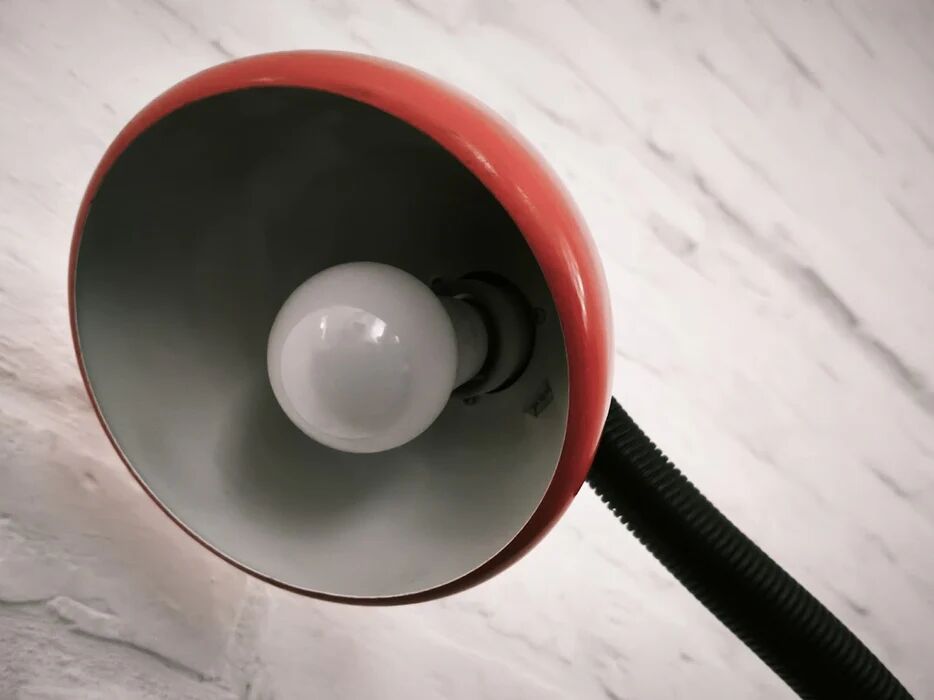 Klaus Hempel V3925/01 red desk lamp for Hustadt Leuchten, Germany 1970s