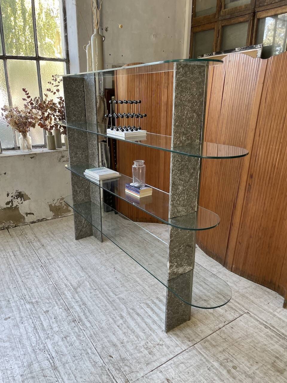 Roche Bobois stone and glass sculpture shelf 1970s