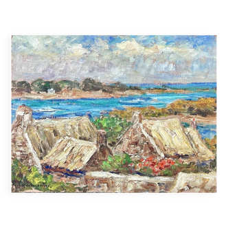 Oil on cardboard by Robert Leparmentier (1893-1975) Breton seaside