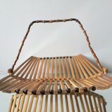 Foldable wooden basket with bamboo handle Danish Midcentury