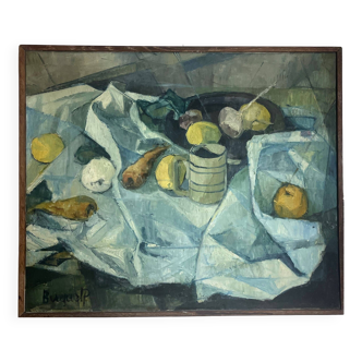 Nature morte,  huile sur toile signée Pierre Buquet, XXème